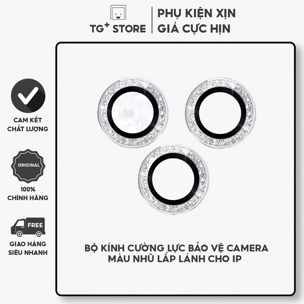 Bộ Kính Cường Lực Bảo Vệ Camera Titan Chống Trầy Xước Màu Nhũ Lấp Lánh Cho ip