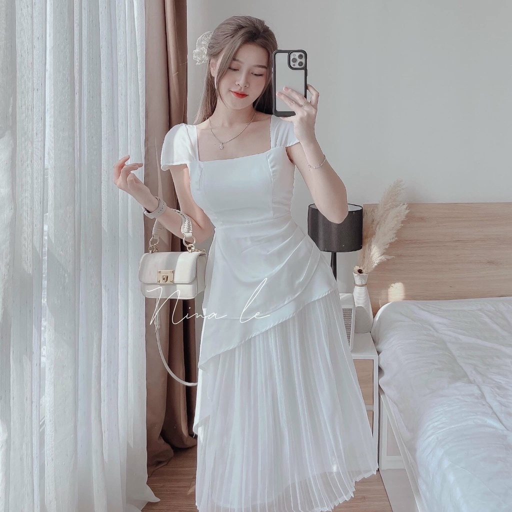 Set Áo Váy dự tiệc cưới Thanh Lịch chất áo đũi lụa kết hợp chân váy dài voan xếp ly