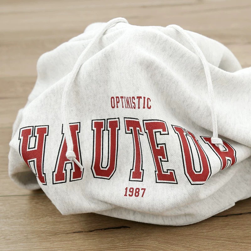 Áo Hoodie Nỉ Bông Form Rộng Nam Nữ Unisex Dáng Oversize Xám Tiêu In Chữ HAUTE 1987 | BigBuy360 - bigbuy360.vn