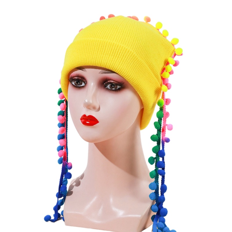 Mũ Beanie Dệt Kim Mềm Mại Dày Dặn Giữ Ấm Mùa Đông Với Cục Bông Màu Phong Cách Hip Hop Unisex