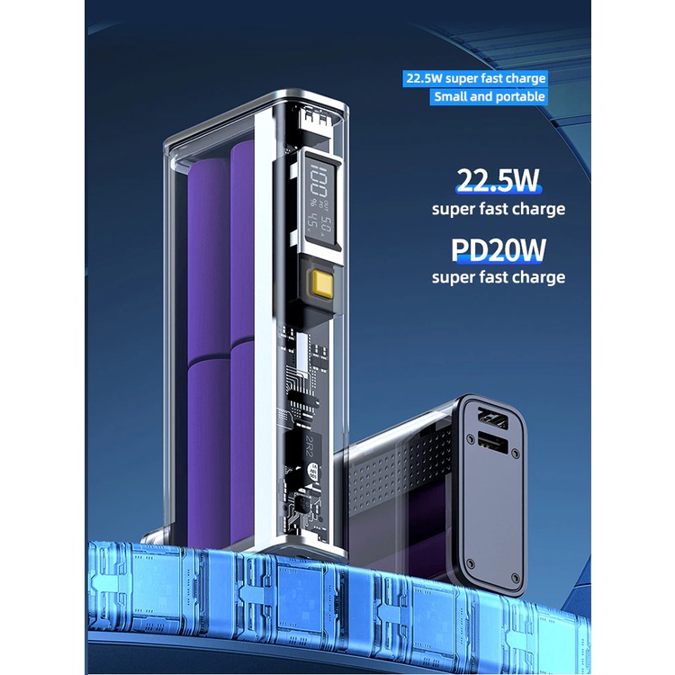 Sạc dự phòng QC 4.0. 16000mah 22.5W trong suốt, chip PD20W. BN.