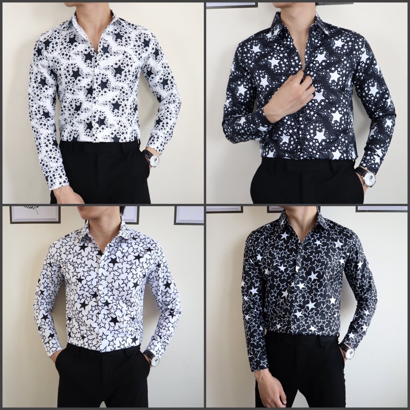 Áo Sơ Mi Lụa nam Hoạ Tiết 3D Ngôi Sao SMTD