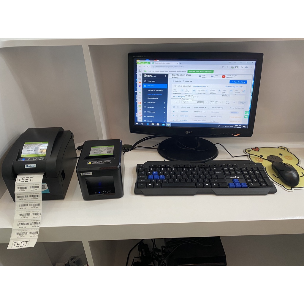 Combo 2 thiết bị bán hàng cho shop: Máy in tem mã vạch, Máy in hóa đơn K80 Xprinter cắt tự động In Từ Máy Tính