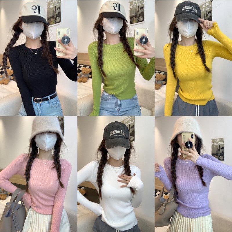 Áo Len Tay Dài Cổ Tròn Màu Trơn Thiết Kế Mỏng Kiểu Dáng Mới Thời Trang Dành Cho Nữ