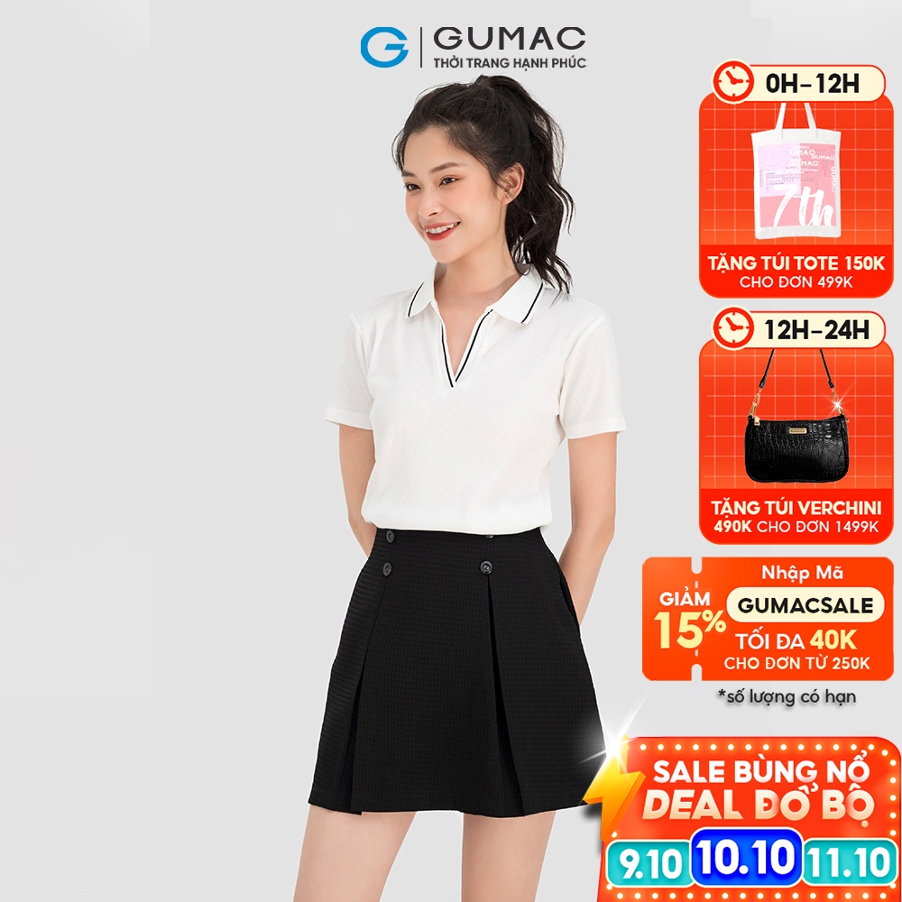 Áo thun nữ ôm dáng GUMAC nhiều màu cổ trụ bo viền ATC08065