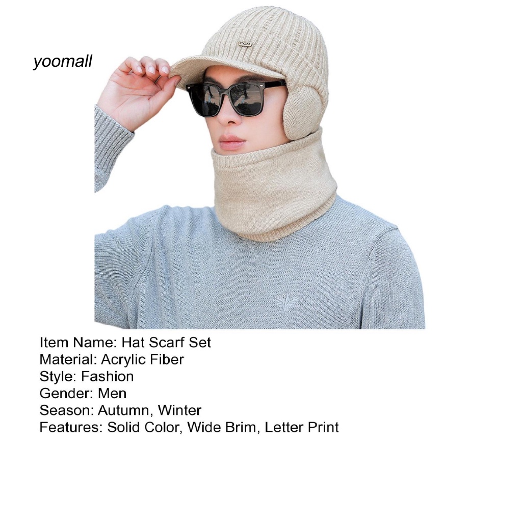Set 2 Mũ + Khăn Choàng Cổ Dệt Kim Co Giãn Trọng Lượng Nhẹ Thời Tiết Mùa Thu Đông Cho Nam