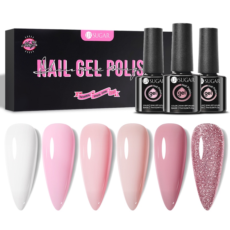 Bộ 6 Lọ Sơn Móng Tay Dạng Gel 7ml Màu Đỏ Hồng Lấp Lánh