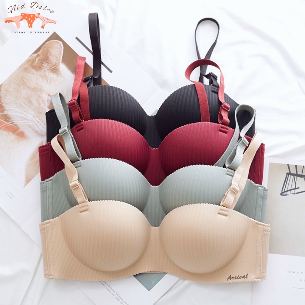 Áo Lót Nữ Đúc Su Chống Tụt Độn Ngực Không Gọng Mút Dày Quả Cúp Ngang Áo Ngực Bản To Che Mỡ Lưng Mút Dày Ni'd Dolce