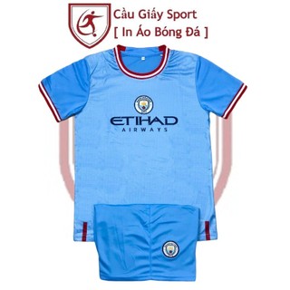 Bộ quần áo bóng đá trẻ em thun thái clb man.city xanh dương