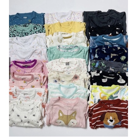 Size 3M Sleepsuit vải 100% cotton, bodysuit cho bé, bộ body dài tay xuất dư các hãng cho bé