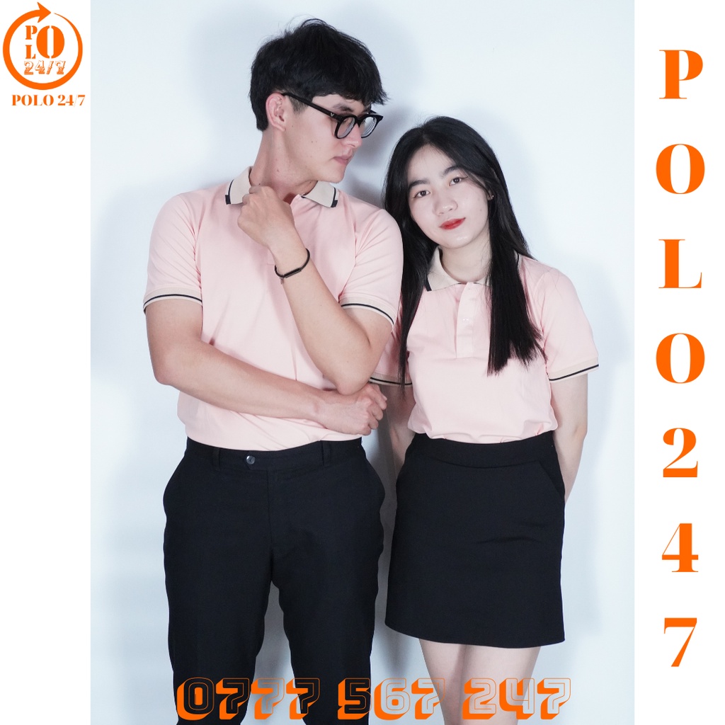 Polo hồng phấn đơn giản tinh tế,cho cặp đôi, chất vải cá sấu cotton co giản 4 chiều, thoáng mát.