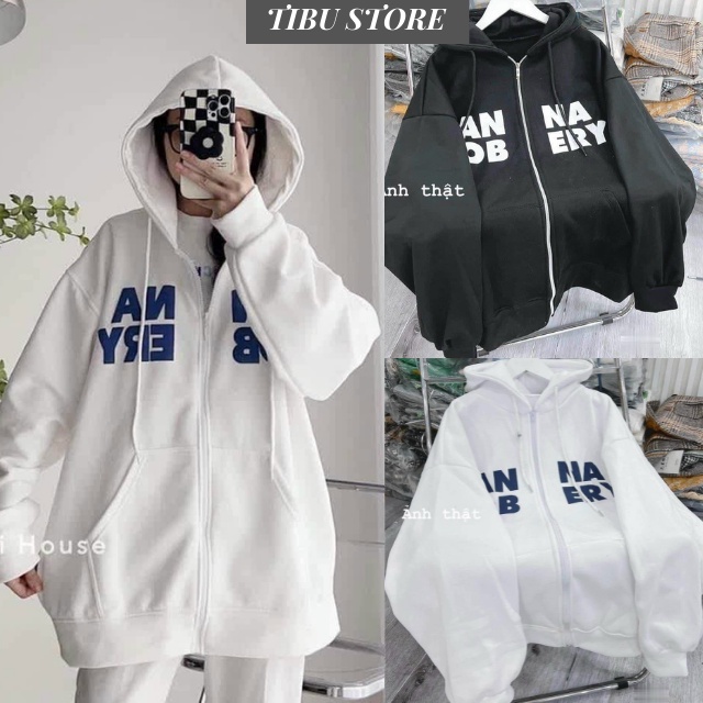 Áo khoác nỉ nam nữ from rộng in chữ Anna TIBU, Hoodie trơn hai màu phong cách unisex chất nỉ bông siêu đẹp
