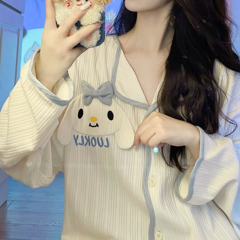 Bộ Đồ Ngủ Dài Tay Dáng Rộng Thời Trang Xuân Thu Cho Nữ