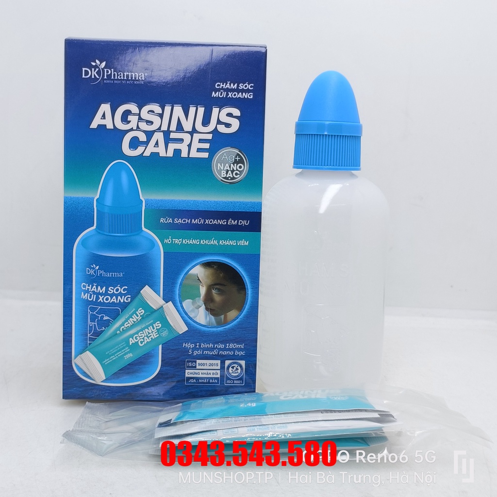 Chăm sóc mũi xoang AGSINUS CARE hộp 1 bình 180ml + 5 gói muối