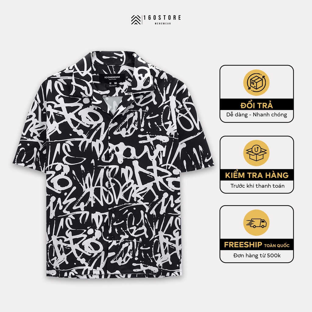 Áo Sơ Mi Nam ICDN Graffiti Alphabets Pattern Chính Hãng 160STORE Thể Hiện Phong Cách Phóng Khoáng SMID0061