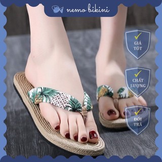 Dép cói đi biển, dép nữ xỏ ngón du lịch đi biển họa tiết quả dứa Nemo Bikini
