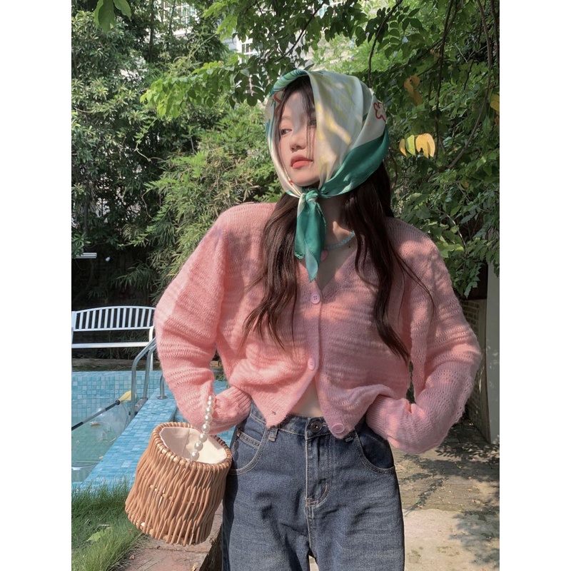 Áo Khoác cardigan Dệt Kim Tay Dài Màu Trơn Đơn Giản Thời Trang Hàn Quốc