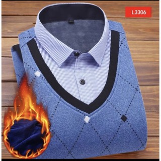 Áo len lót lông cổ sơ mi cho nam