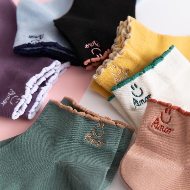 Tất Anor cổ ngắn nữ Softie, vớ nữ mặt cười chất vải cotton co giãn bốn chiều thoáng khí tt4