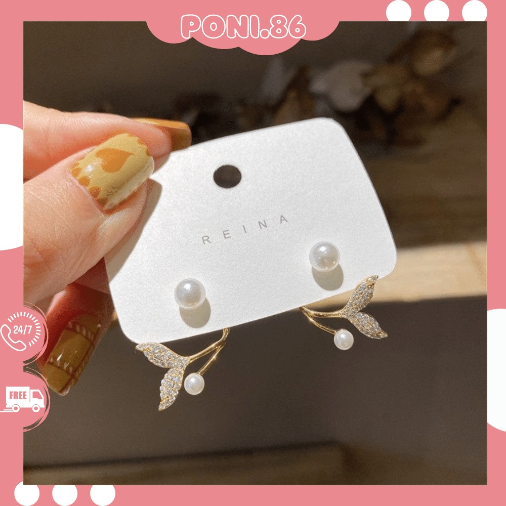 Hoa tai bông tai đuôi cá đính ngọc phong cách đáng yêu dễ phối đồ