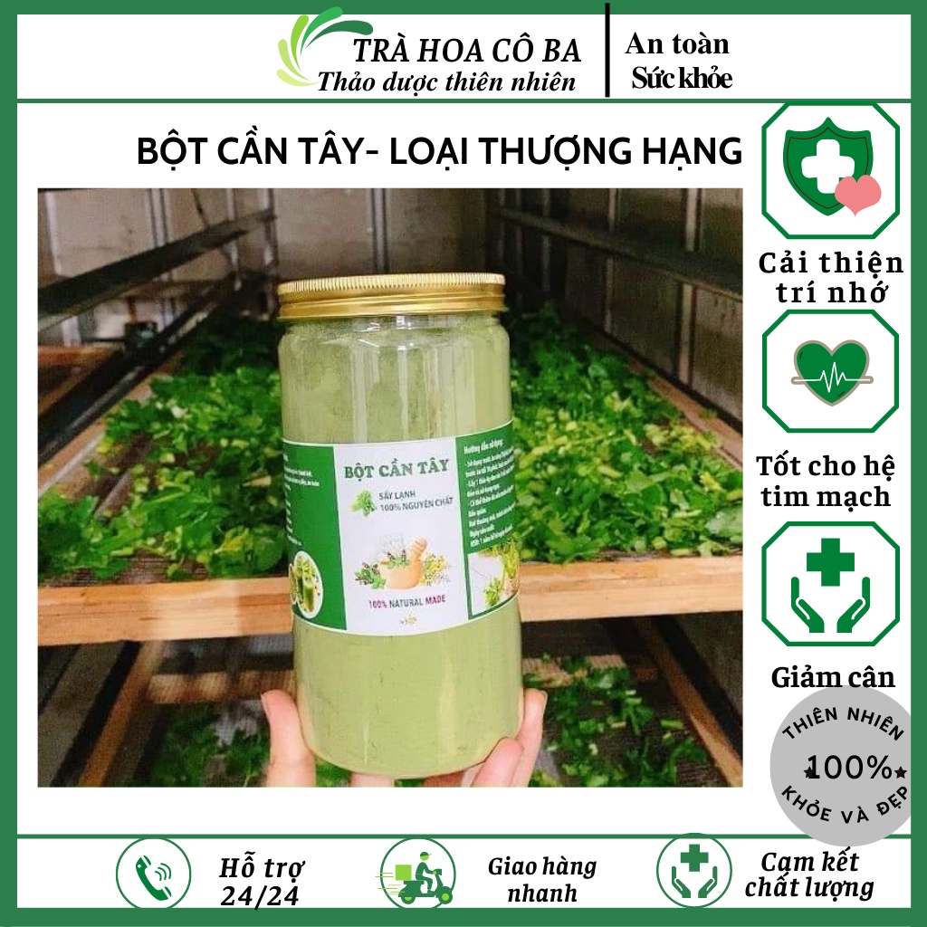Bột cần tây, bột cần tây nguyên chất, sấy lạnh, giảm cân hiệu quả, Trà Hoa cô Ba hộp 500gr