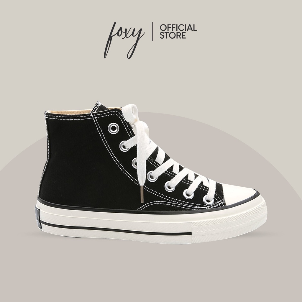 Giày Sneaker Nữ Foxy Dáng CV Cao Cổ Màu Đen Trắng Basic - FOX063