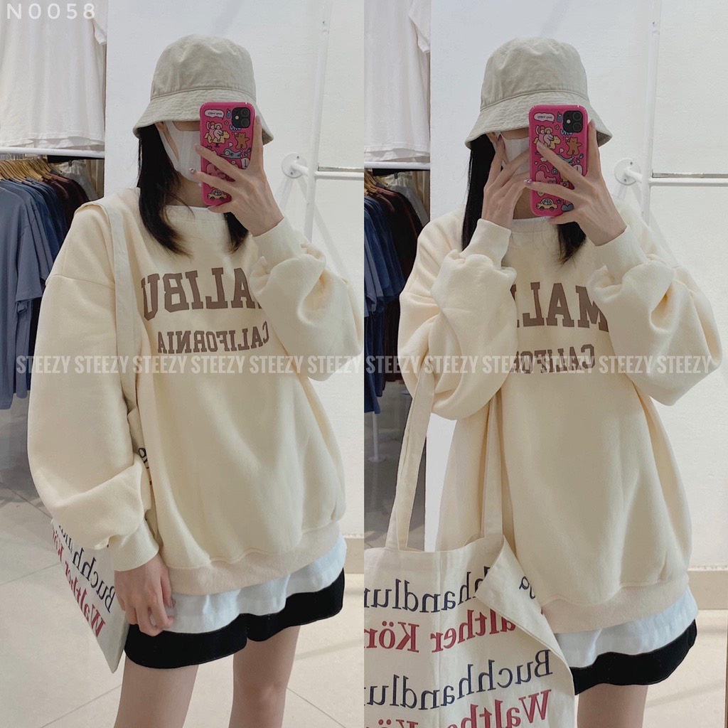Áo sweater nỉ bông dáng rộng in chữ Mali - 247store.vn - AoSwtMALIBU780