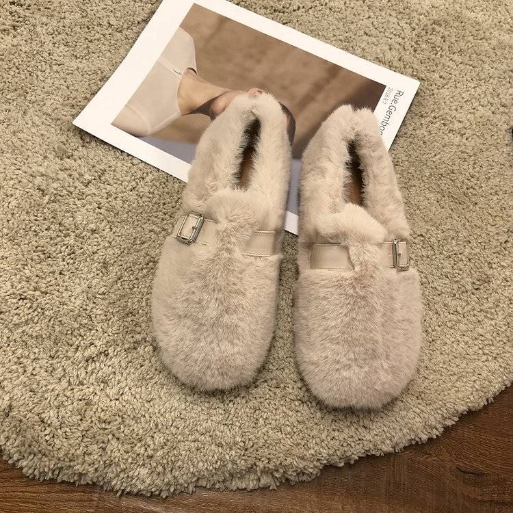 Giày Lông Xù Mũi Tròn Phong Cách Mới Dễ Phối Đồ Cho Nữ