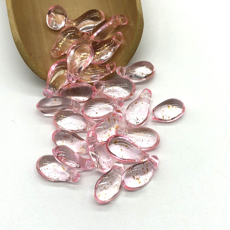 (5 cái)Cánh hoa thủy tinh 8*15mm, Nguyên liệu làm trang sức cổ trang, Nguyên liệu diy