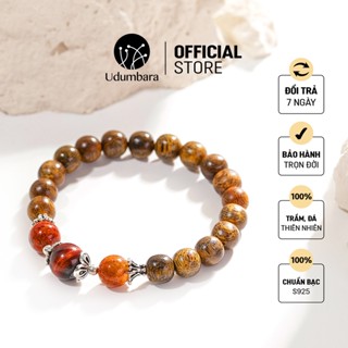  Vòng tay trầm hương nam nữ tự nhiên ngũ hành 3 viên đá thạch may mắn phong thủy Udum 