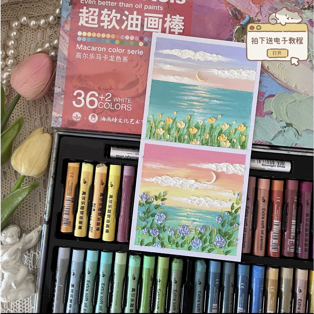 MÀU SÁP DẦU KUELOX SIÊU MỀM 24, 36, 48 màu các hệ cơ bản, macaroon, morandi có tặng kèm họa cụ