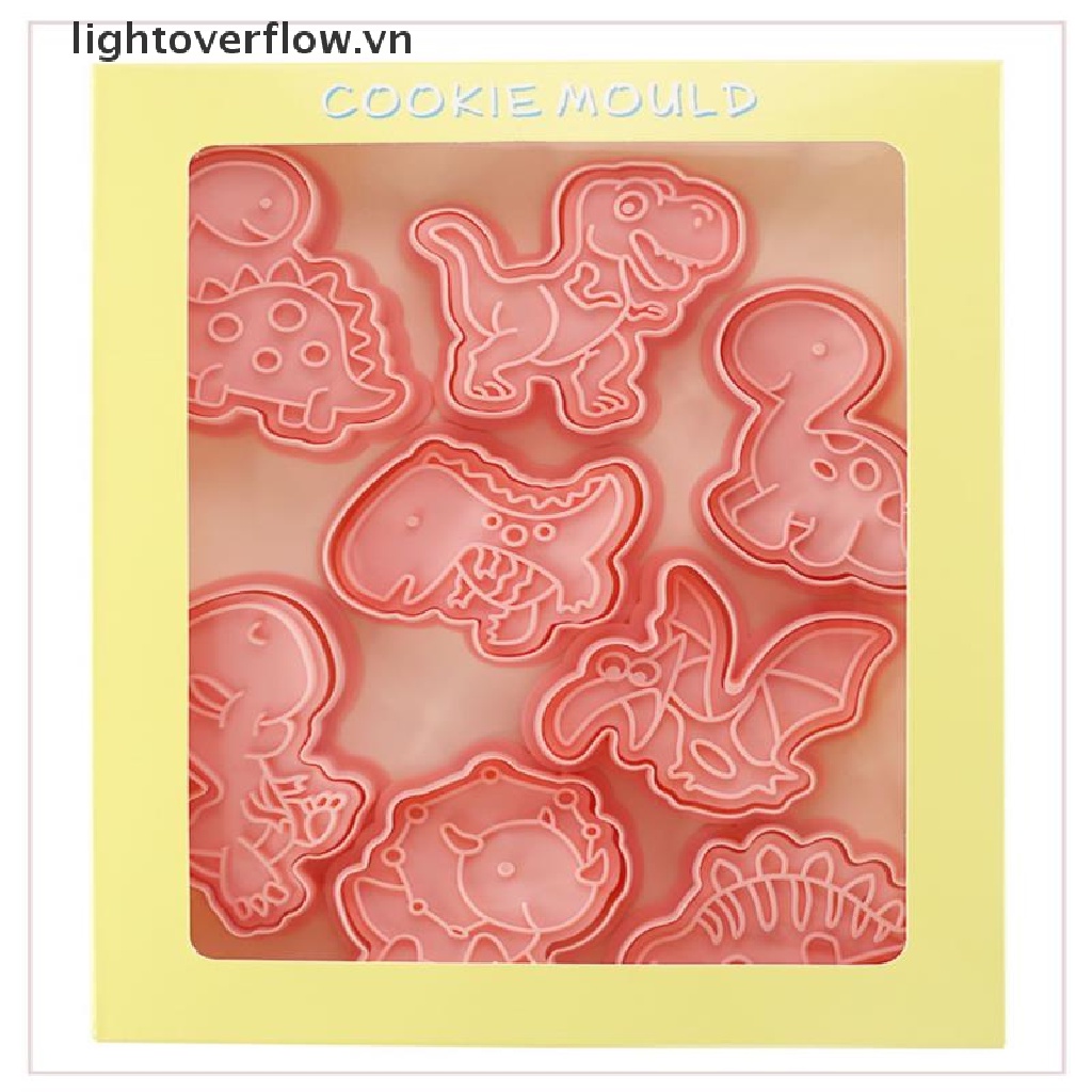 Set 8 Khuôn Nhựa Nhấn Bánh Quy Hình Khủng Long 3D