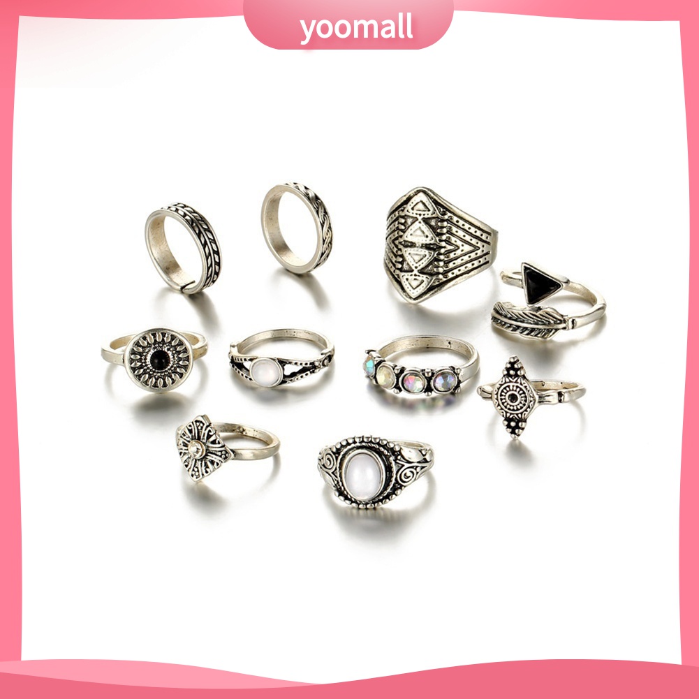 Set 10 Nhẫn Đeo Khớp Ngón Tay Phong Cách Boho Cho Nữ