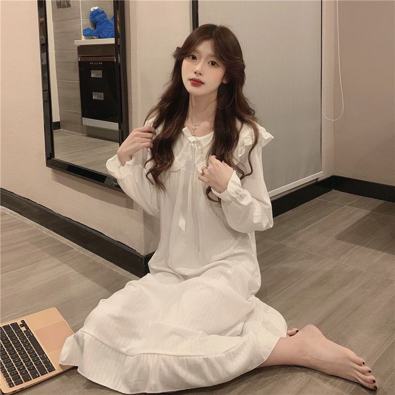 Bán Chạy#Đầm Ngủ Dáng Rộng Dài Qua Gối Phong Cách Hàn Quốc Ngọt Ngào Thời Trang Mùa Thu Mới Dành Cho Bạn Nữ Mang Ngoài Trời