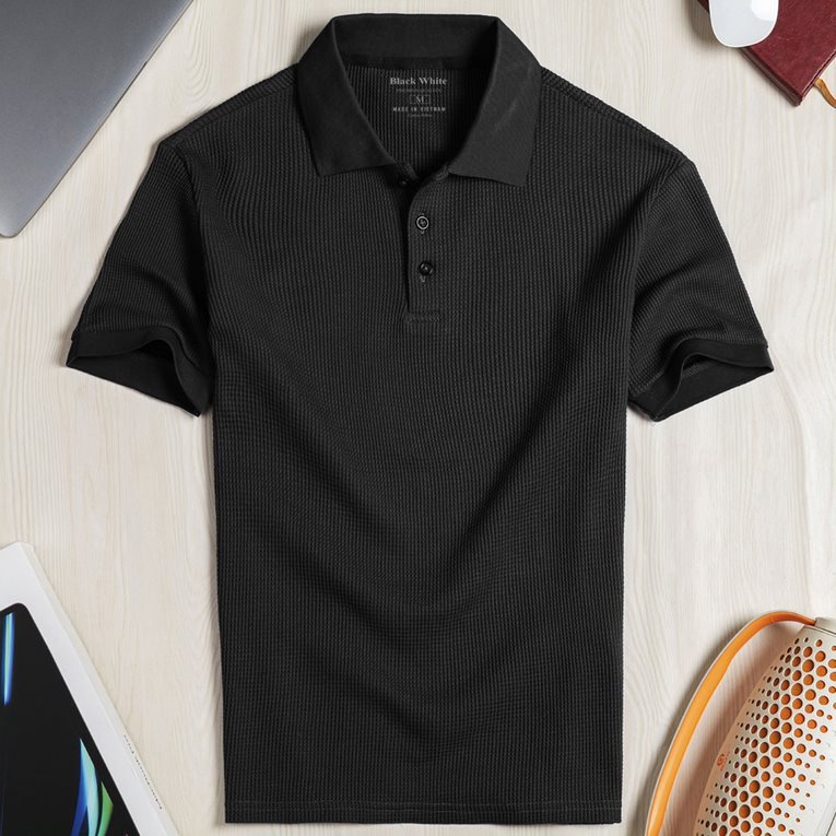 Áo thun POLO nam Polo Hiven đen cổ bẻ chất liệu cotton&PE co giãn cao cấp chuẩn form - DeBlackWhite