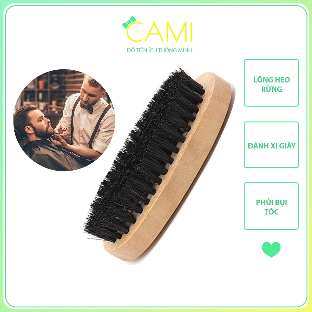 Bàn chải hình oval phủi bụi râu, tóc lông heo cán gỗ giúp đánh xi giày đa năng, tiện ích - Cami - CMPK254