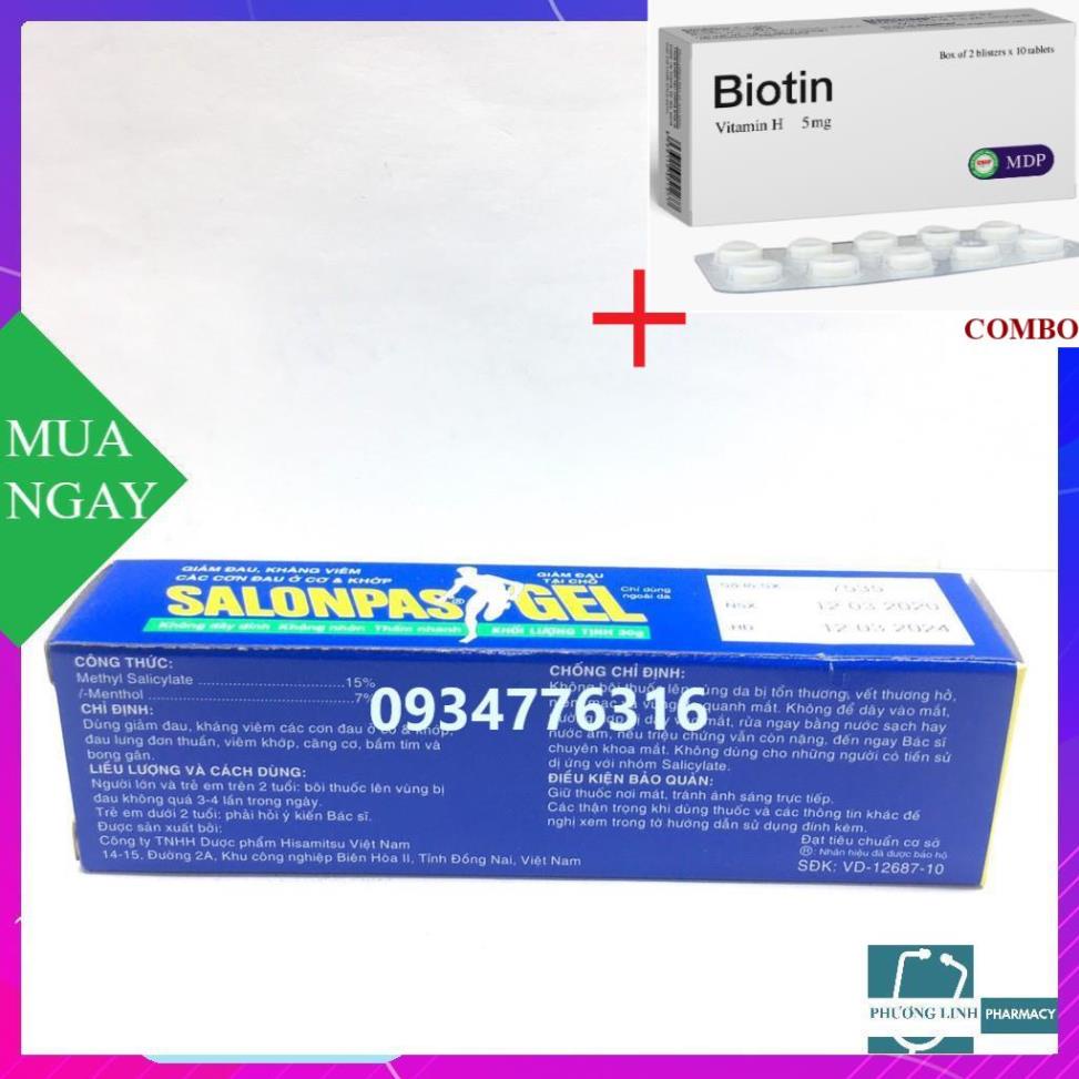 Combo Biotin 5mg+ SALONPAS GEL NGƯNG ĐAU TẠI CHỖ