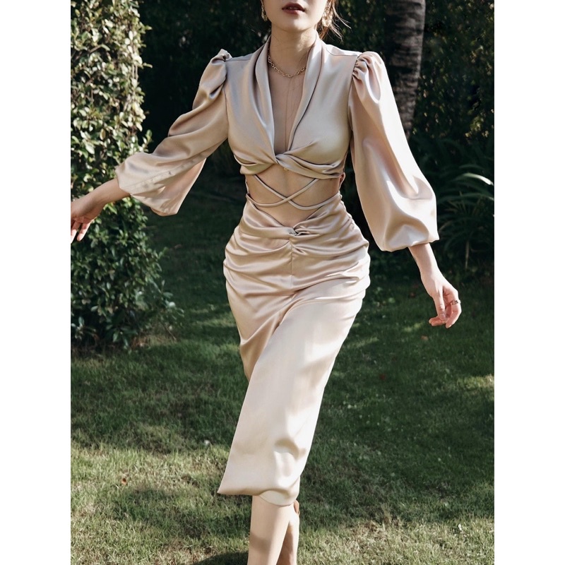 Đầm lụa hở eo mifam