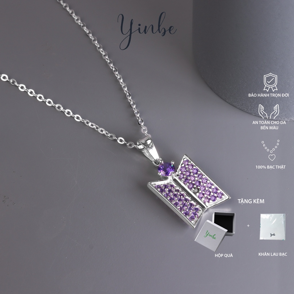 Dây Chuyền Bạc BTS Yinbe Silver Mặt Đá Tím Thiết Kế Phong Cách K-POP Chất Liệu Bạc 925 YN029T