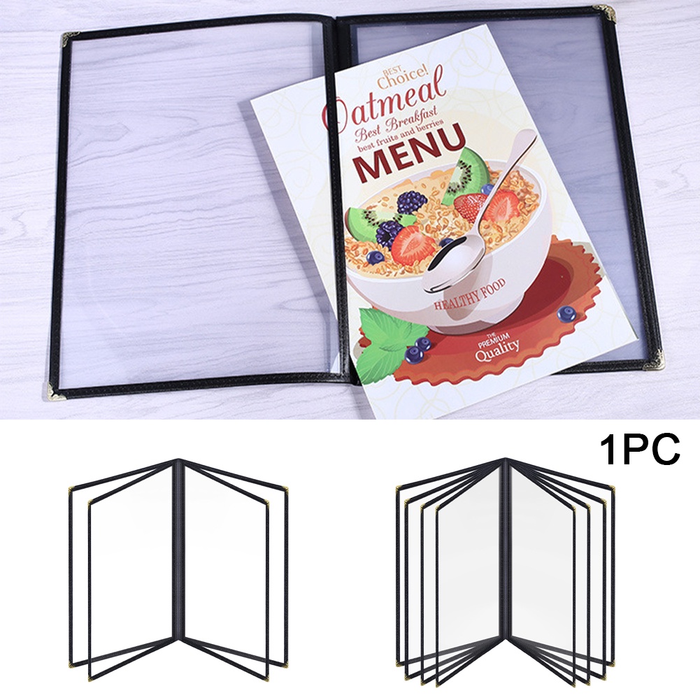 A4 Transparent Foldable DIY Display PU Leather Corner Protection Book Style For Restaurant 2 4 8 Pages Menu Cover