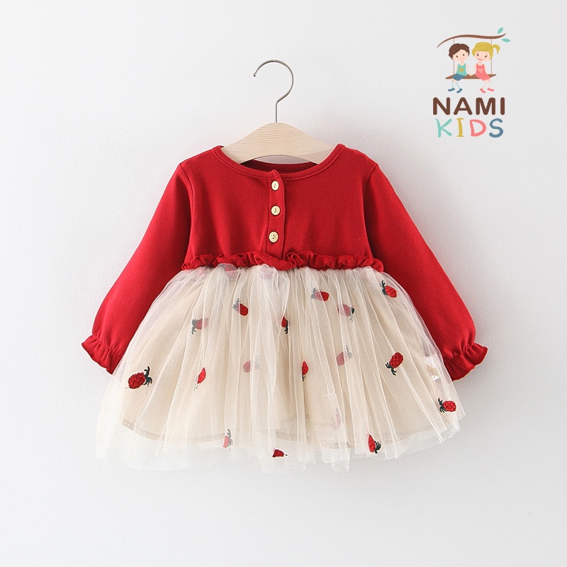 Váy bé gái dài tay thêu trái dứa dễ thương hàng QCCC