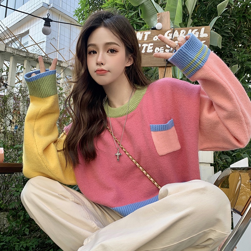 IELGY    Áo Len Chui Đầu Tay Dài Dáng Rộng Thời Trang Cho Nữ