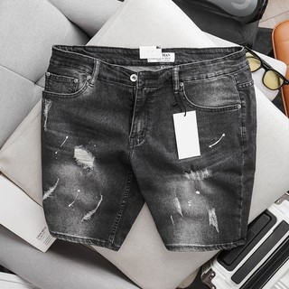 Quần short jean nam vẩy sơn đen xám bigsize chất bò co giãn hàng VNXK cao cấp