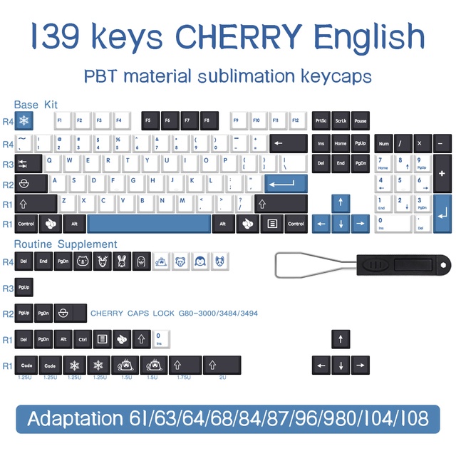 Keycaps Cherry Profile Arctic cho bàn phím cơ 139 Phím PBT 61 / 68 / 71 / 84 / 87 / 100M chất lượng cao