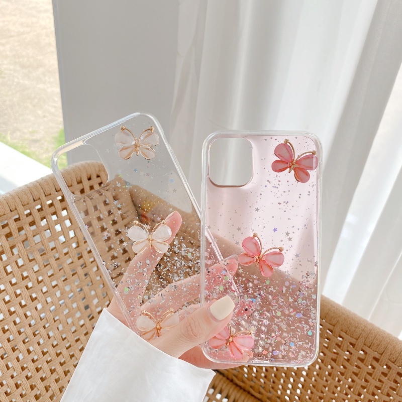 Ốp lưng Xiaomi Redmi Note 13 12 11 11S Pro Pro+ Plus 4G 5G Redmi 13C 12 12C MI 13T POCO X6 X5 X3 MFC M6 Pro M5S C65 Glitter Crystal Three Butterflies Soft TPU Case