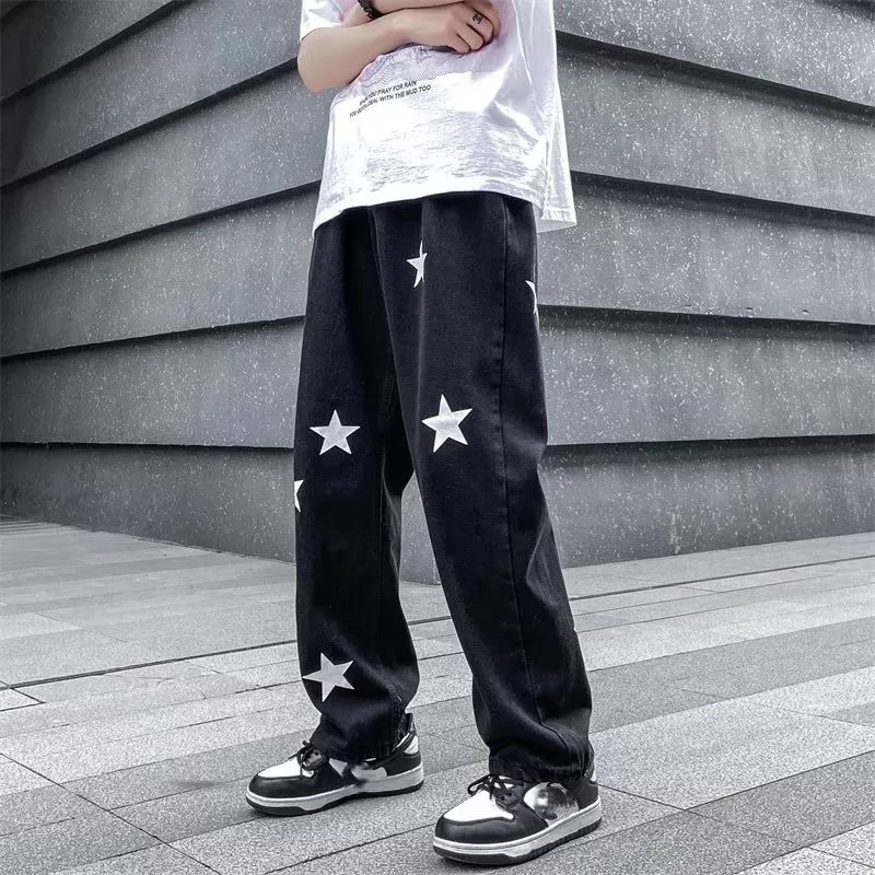 Quần Jeans Ống Rộng hình thêu trước sau T-A-N Unisex QJT027 màu xanh,đen