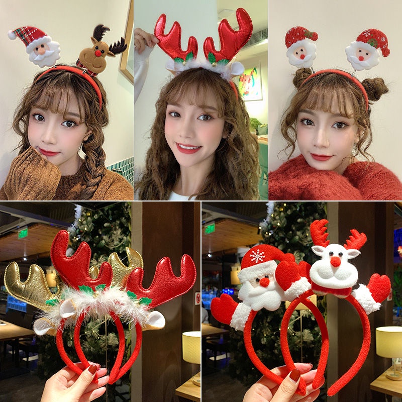 Băng Đô Cài Tóc Hình Nón Ông Già Noel / Cây Thông / Tuần Lộc Màu Dạ Quang Dễ Thương Cho Người Lớn Và Trẻ Em