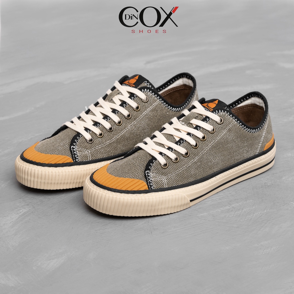 Giày Sneaker Vải Nam DINCOX D21 Ấn Tượng Kaki Wash Canvas Jean