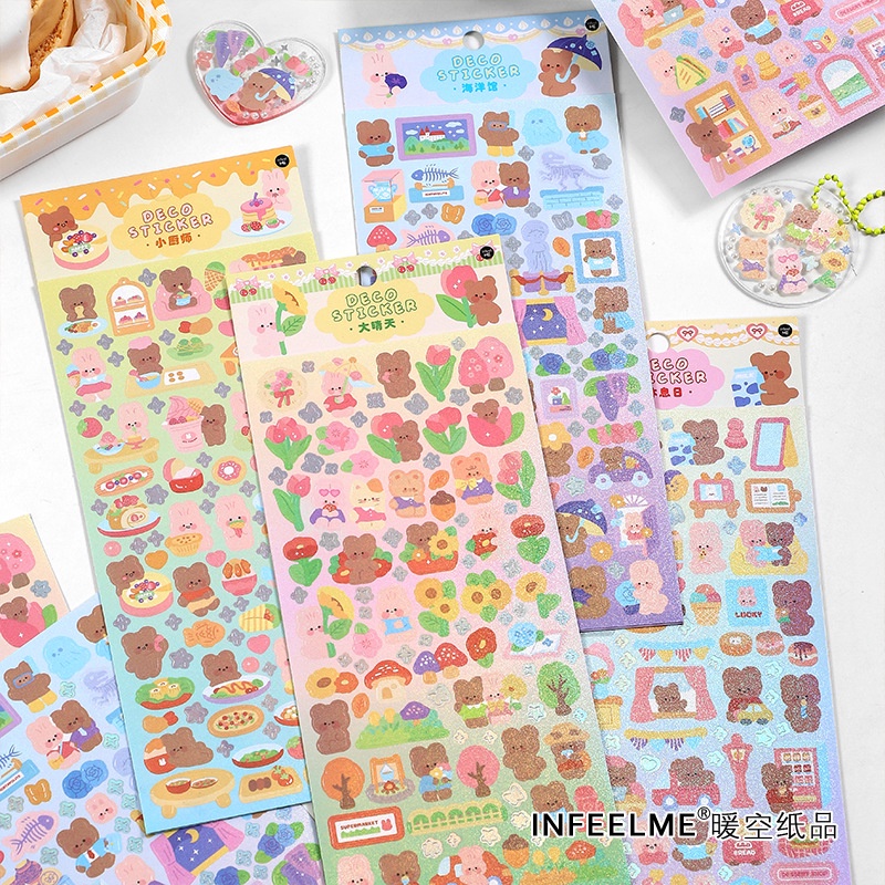 Sticker gấu nhũ trang trí toploader keyring