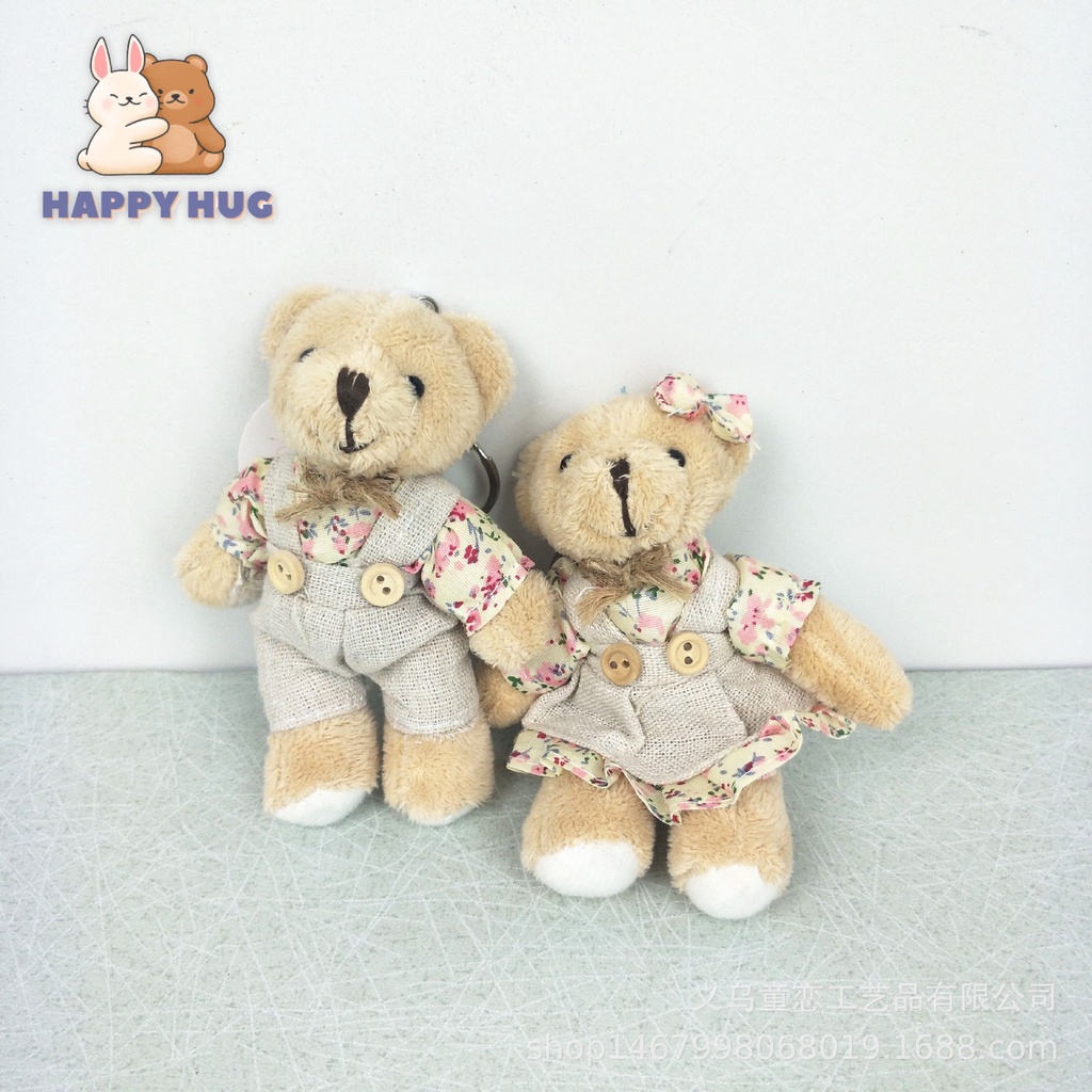 Móc khóa đôi gấu bông ( 1 đôi ), thú nhồi bông đáng yêu lông xù cao cấp size 10 cm - Happy Hug